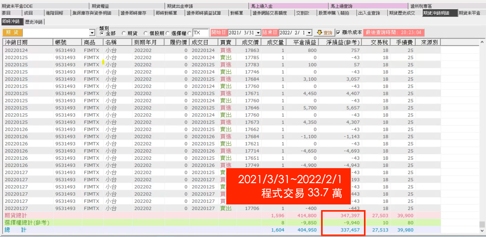 黑馬機械化交易社團學員對帳單