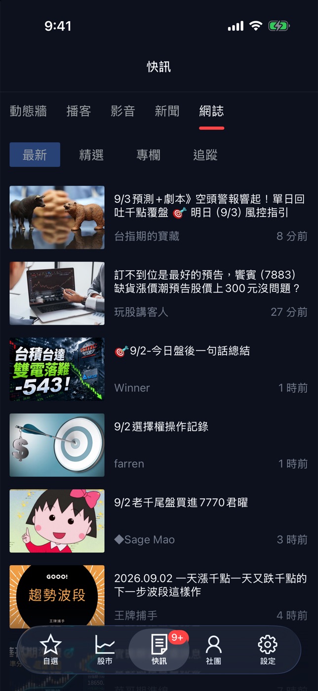 網誌列表:最新/精選/專欄/追蹤