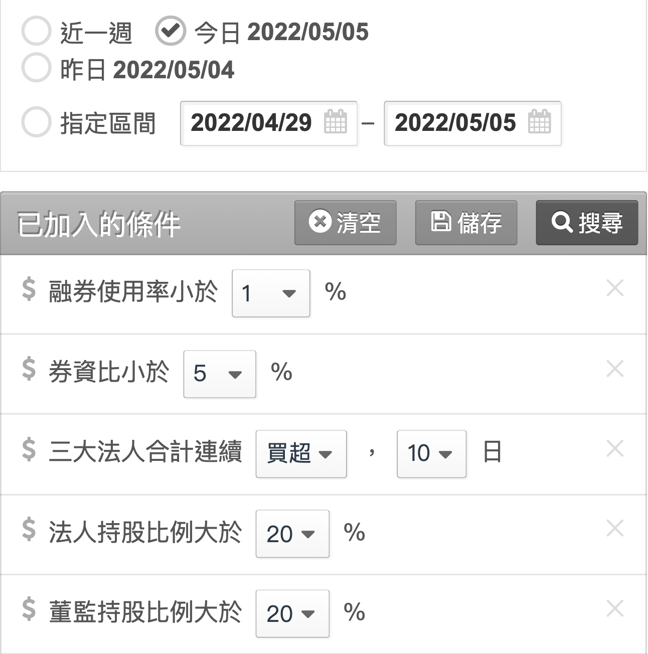 普通版飆股搜尋條件設定