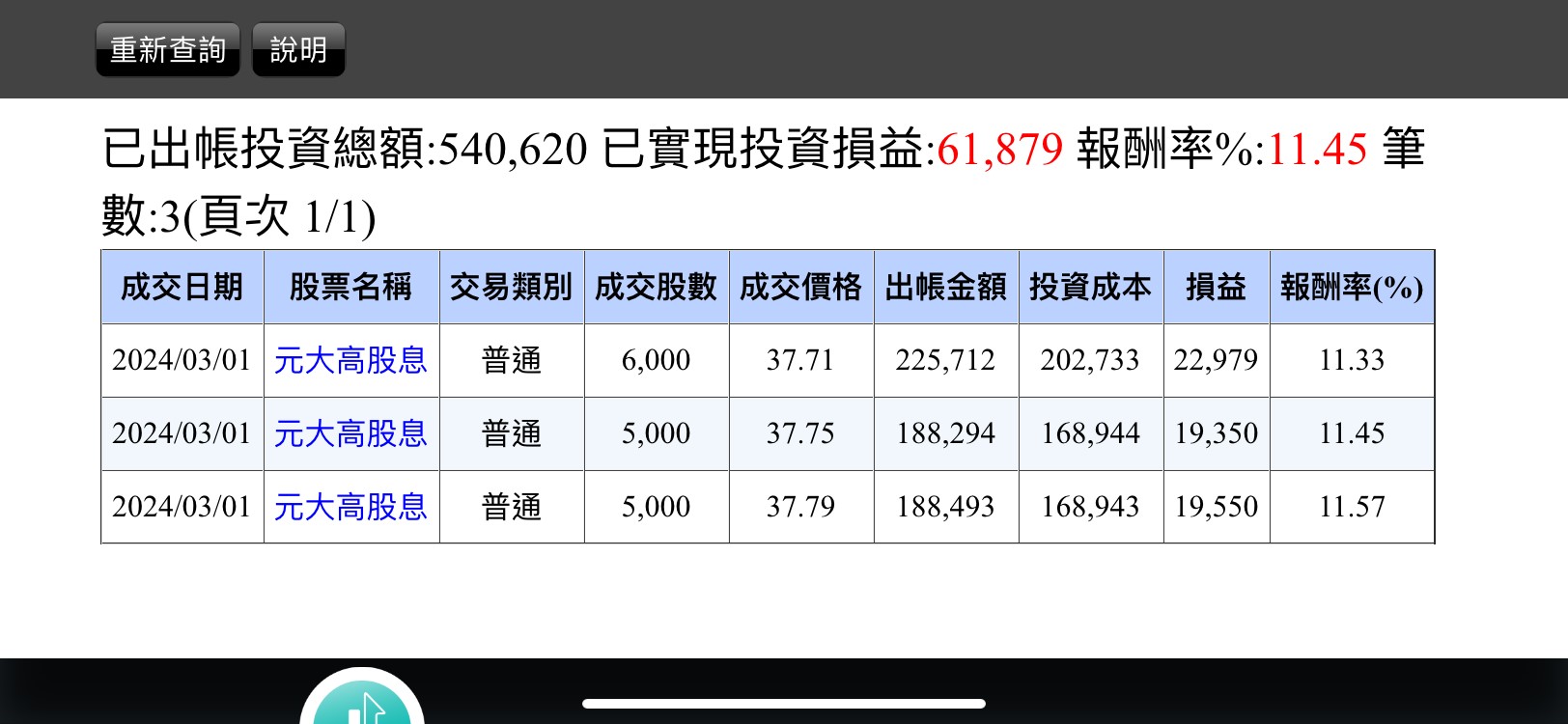 對帳單